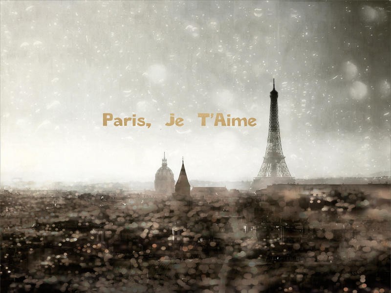Tracey Telik, PARIS JE TAIME II (Paris, Panorama, Eiffelturm, Städte, Metropole, Wahrzeichen, Architektur,diffus, Dunst, Wunschgröße, Wohnzimmer, Fotokunst,)