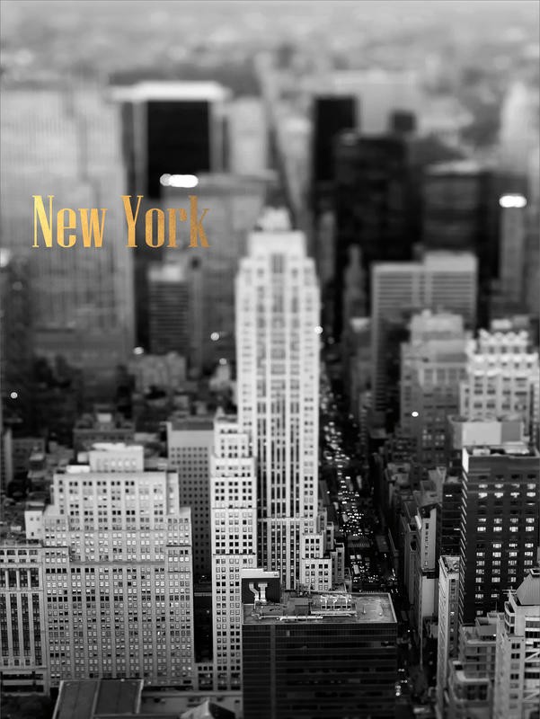 Tracey Telik, GOLD NY FIFTH AVE (New York, Metropole, Panorama, Wolkenkratzer, Skyline, Vogelperspektive, Architektur, Wunschgröße, Wohnzimmer, Fotokunst, schwarz/weiß)