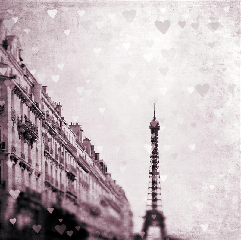 Tracey Telik, PARIS HEART STORM I (Paris, Städte, Eiffelturm,   Wahrzeichen, Architektur, Gebäude, Herzen, Wunschgröße, Wohnzimmer, Fotokunst,)