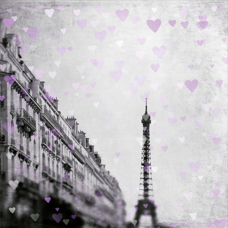 Tracey Telik, PURPLE HEART STORM I (Paris, Städte, Eiffelturm,   Wahrzeichen, Architektur, Gebäude, Herzen, Wunschgröße, Wohnzimmer, Fotokunst,)