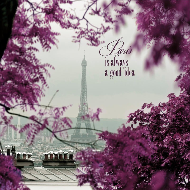 Tracey Telik, THROUGH THE PARIS II (Paris, Städte, Eiffelturm,   Wahrzeichen, Architektur, Blütenbzweige, Frühling, Wunschgröße, Wohnzimmer, Fotokunst,)