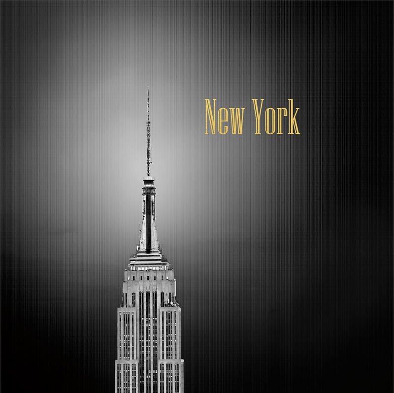 Tracey Telik, GOLDEN EMPIRE SPIKE (New York, Hochhaus, Wolkenkratzer, Empire State  Building, Architektur, Dachspitze,  Nachtszene, Wunschgröße, Wohnzimmer, Fotokunst, schwarz/weiß)