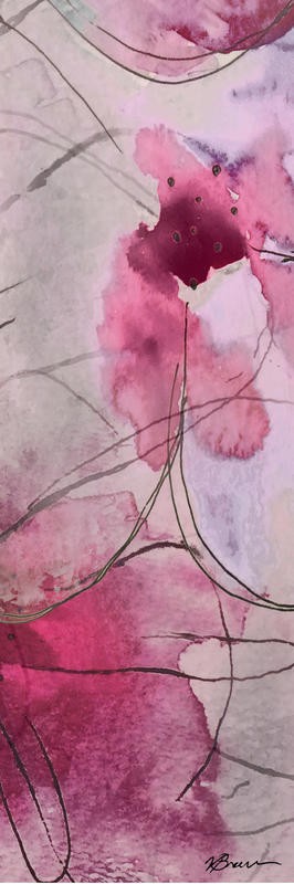 Victoria Brown, FLOWER BOMB PANEL I (Blumen, Blüten, modern, Grafik, Botanik, Treppenhaus, Schlafzimmer, Wohnzimmer, Wunschgröße, Malerei, Aquarell, grau/rosa)