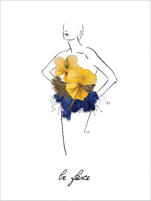 Victoria Brown, FASHION GIRL II (Inspiration, Motivation, Mode, Selbsbewusstsein, Modezeichnung, Silhouette, Blumen, Blütenkleid, Grafik, Jugendzimmer, Treppenhaus, Wohnzimmer, Wunschgröße, bunt)