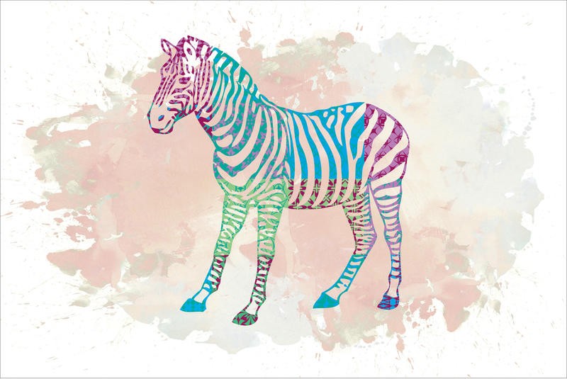 Victoria Brown, PATCHWORK ZEBRA (Zebra, Patchwork, geometrische Muster, Farbklecks, Grafik, Kinderzimmer, Wohnzimmer, Jugendzimmer, Treppenhaus,  Wunschgröße, bunt)