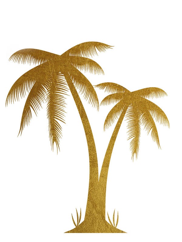 Victoria Brown, GOLDEN PALM (Palme, Baum, Silhouette, Grafik, Treppenhaus, Wohnzimmer, Wunschgröße, weiß/gold)