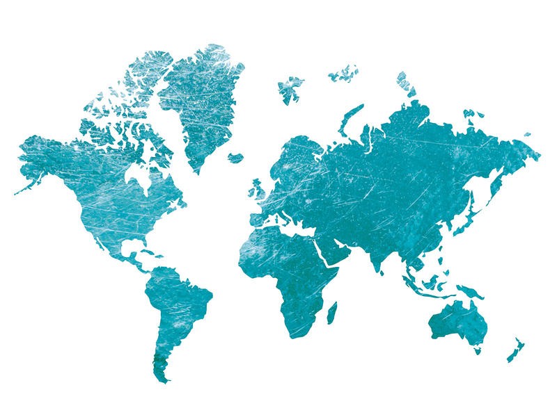 Victoria Brown, WATERCOLOR MAP III (Landkarte, Weltkarte, Länder, Kontinente, Wasserfarben, Aquarell, Arbeitszimmer, Wohnzimmer, Treppenhaus,  Wunschgröße, blau)