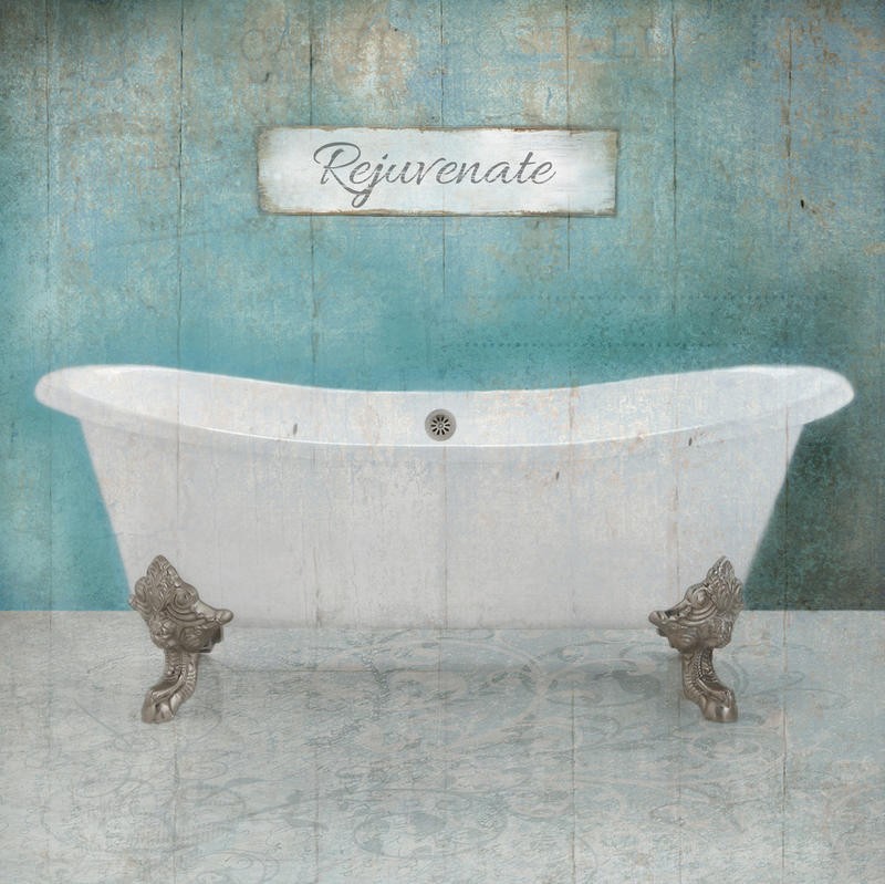 Victoria Brown, AQUA BATH I (Badewanne, Nostalgie, französisch, Vintage, Grafik, Badezimmer,Treppenhaus,  Wunschgröße, hellblau/weiß)