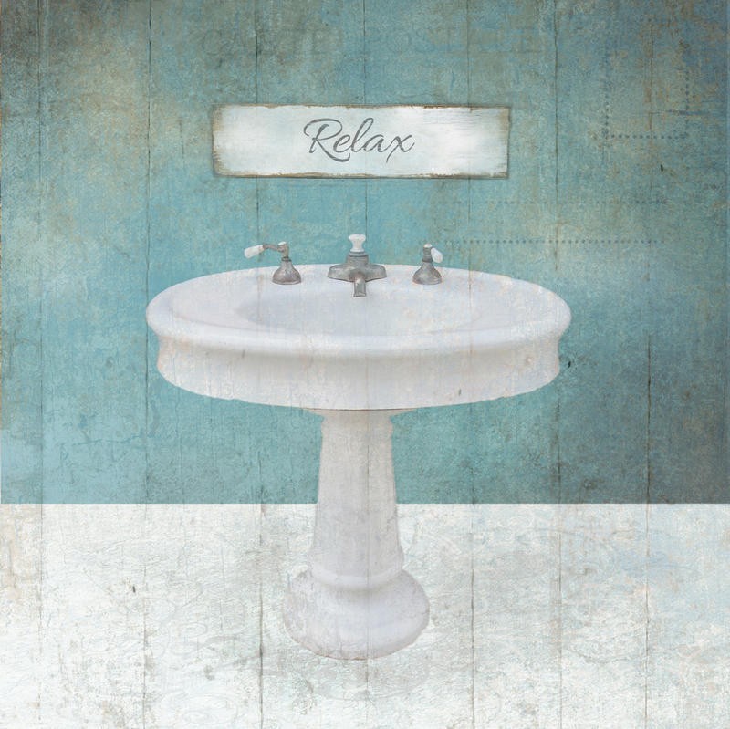 Victoria Brown, AQUA BATH II (Waschbecken, Nostalgie, Holzpanele, Vintage, Grafik, Badezimmer, Treppenhaus,  Wunschgröße, braun/beige)