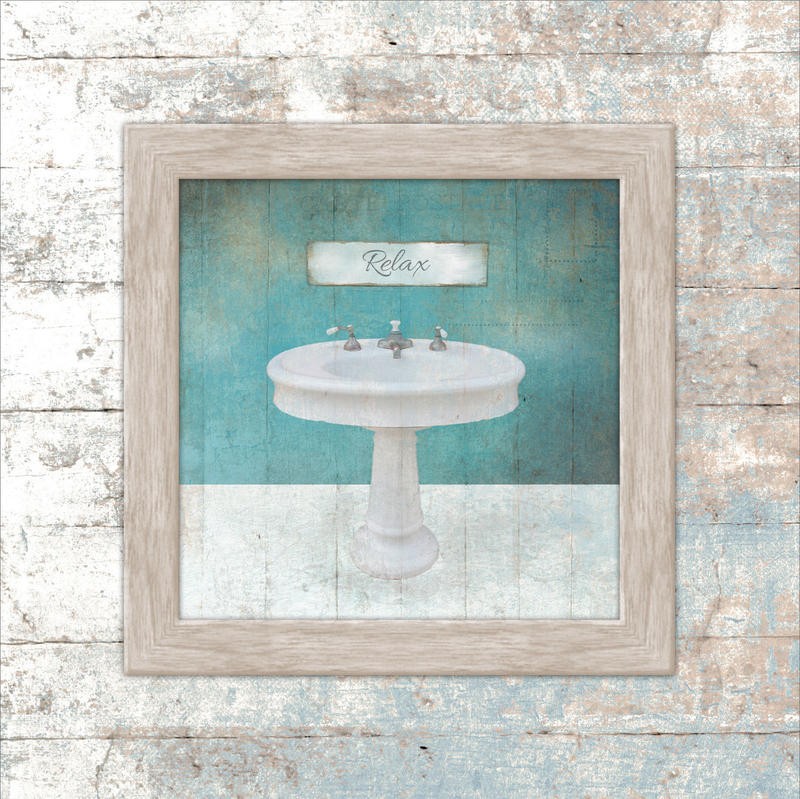Victoria Brown, FRAMED AQUA BATH II (Waschbecken, Nostalgie, Holzpanele, Bild im Bild, Vintage, Grafik, Badezimmer,Treppenhaus,  Wunschgröße, braun/beige)
