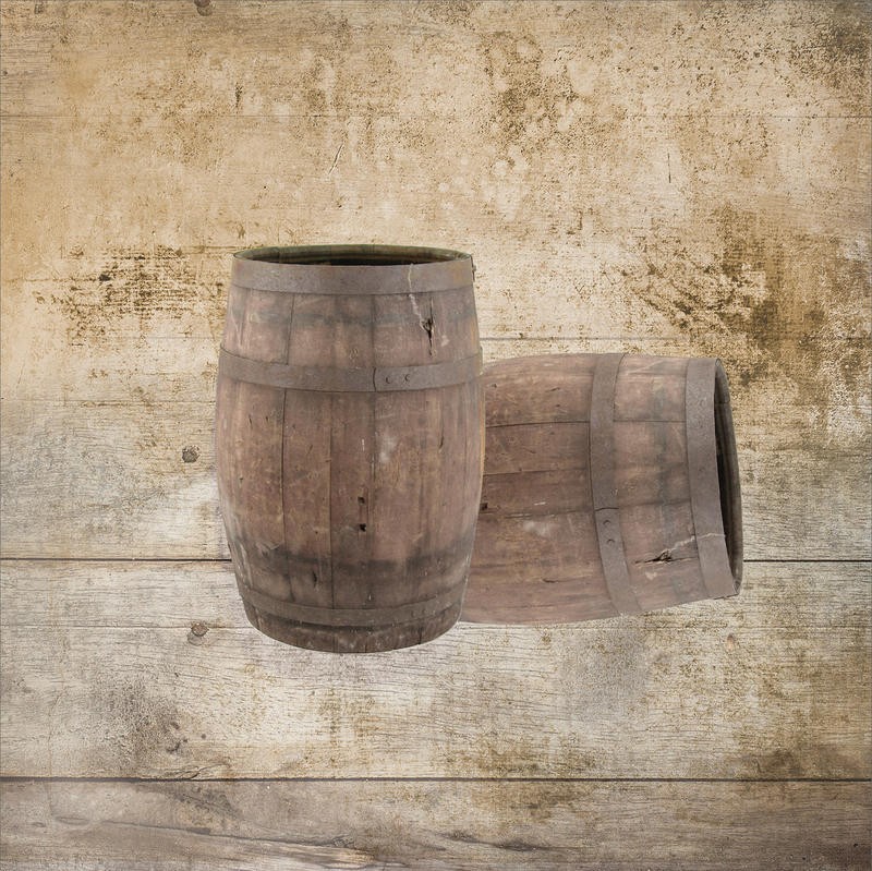 Victoria Brown, WINE BARRELS I (Weinfässer, Vintage, Nostalgie, Grafik, Fotokunst, Esszimmer, Küche, Bar, Gastronomie, Wunschgröße, beige/braun)