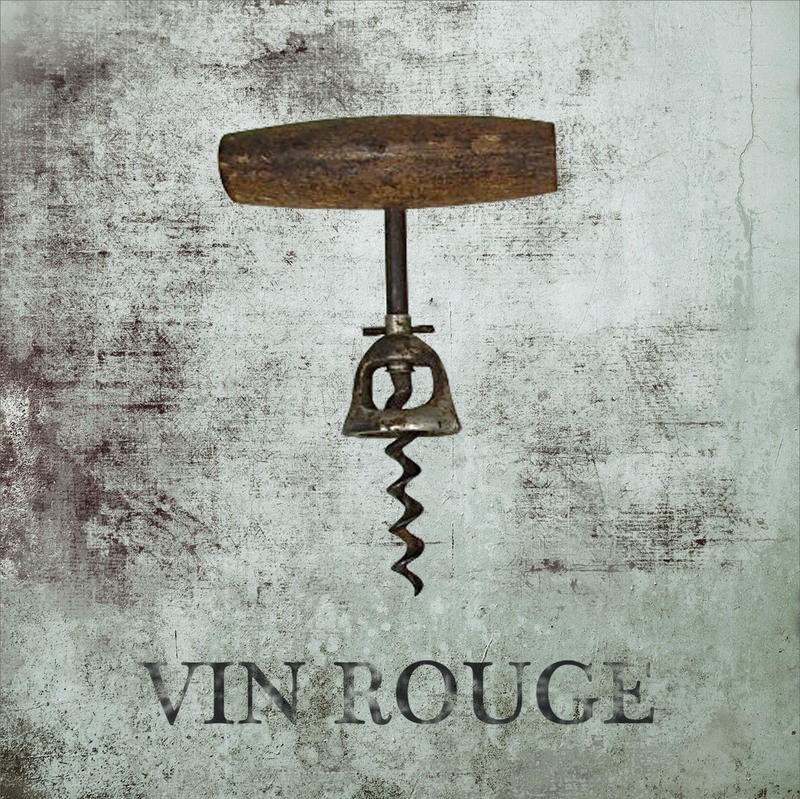 Victoria Brown, VIN ROUGE I (Korkenzieher, Vintage, Nostalgie, Grafik, Fotokunst, Esszimmer, Küche, Bar, Gastronomie, Wunschgröße, bunt)
