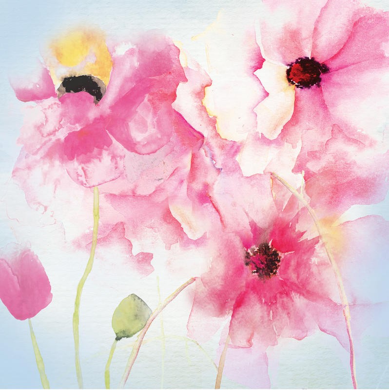 Victoria Brown, FLORAL PAINTING (Blumen, Blüten, Blütenblätter, Botanik, Treppenhaus, Schlafzimmer, Wohnzimmer, Wunschgröße, Malerei, Aquarell, rosa)