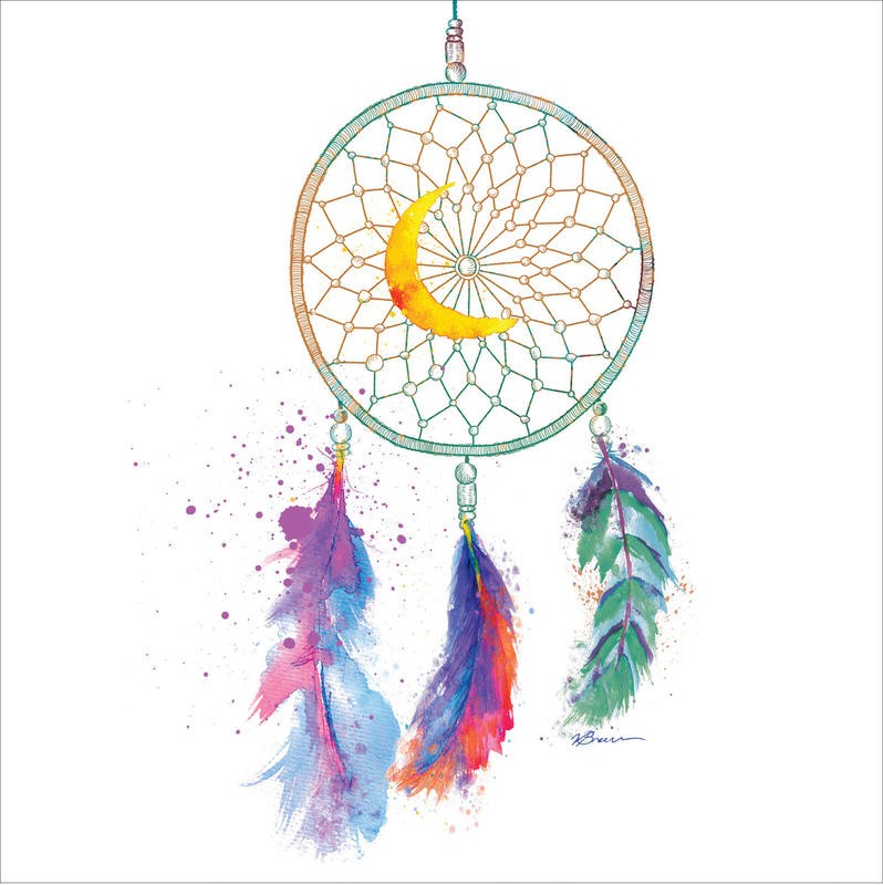 Victoria Brown, DREAM CATCHER (Federn, Vogelfedern, Traumfänger, indianisch, Jung und Wild, Grafik, Jugendzimmer, Treppenhaus, Wohnzimmer, Wunschgröße, bunt)