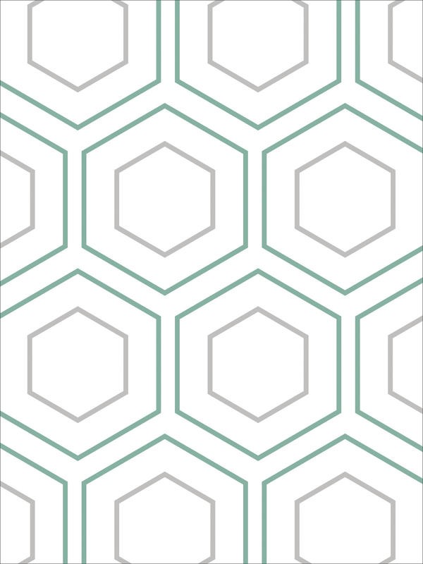 Sheldon Lewis, GEO GREY I (Muster, Sechsecke, Hexagon, Geometrisches Muster, Tapetenmuster, retro/vintage, Grafik, Wunschgröße, Wohnzimmer, Treppenhaus, bunt)
