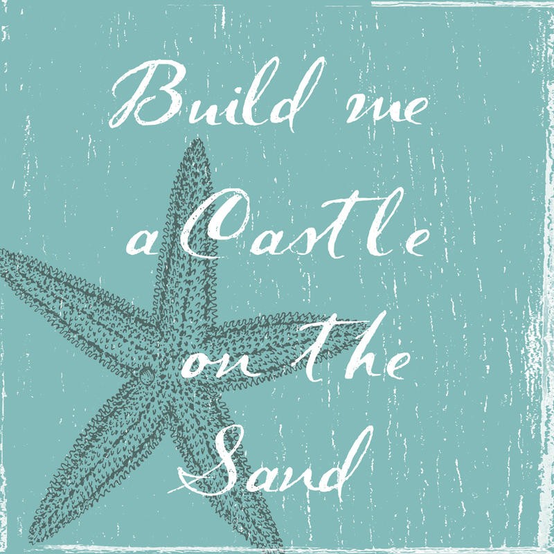 Sheldon Lewis, SAND AND OCEAN II (Seestern, Schild, maritim, Motivation, Kalligrafie, Inspiration,  Wunschgröße, Grafik, Badezimmer, Treppenhaus, hellblau/beige)