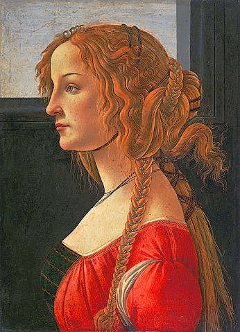 Sandro (Werkstatt) Botticelli, Profilbildnis einer jungen Frau (Simonetta Vespucci?). (Berlin,Gemäldegalerie,Botticelli,Sandro (Werkstatt),Pappelholz,Botticelli,Sandro Botticelli,Werkstatt,15. Jahrhundert,Frau,Junge Frau,weiblich,Haar,Haare,Frisur,Italien,Simonetta Vespucci,Profil,Schmuck,Haarschmuck,Bildnis,Portrait,Porträt,Brustbild,weibl)