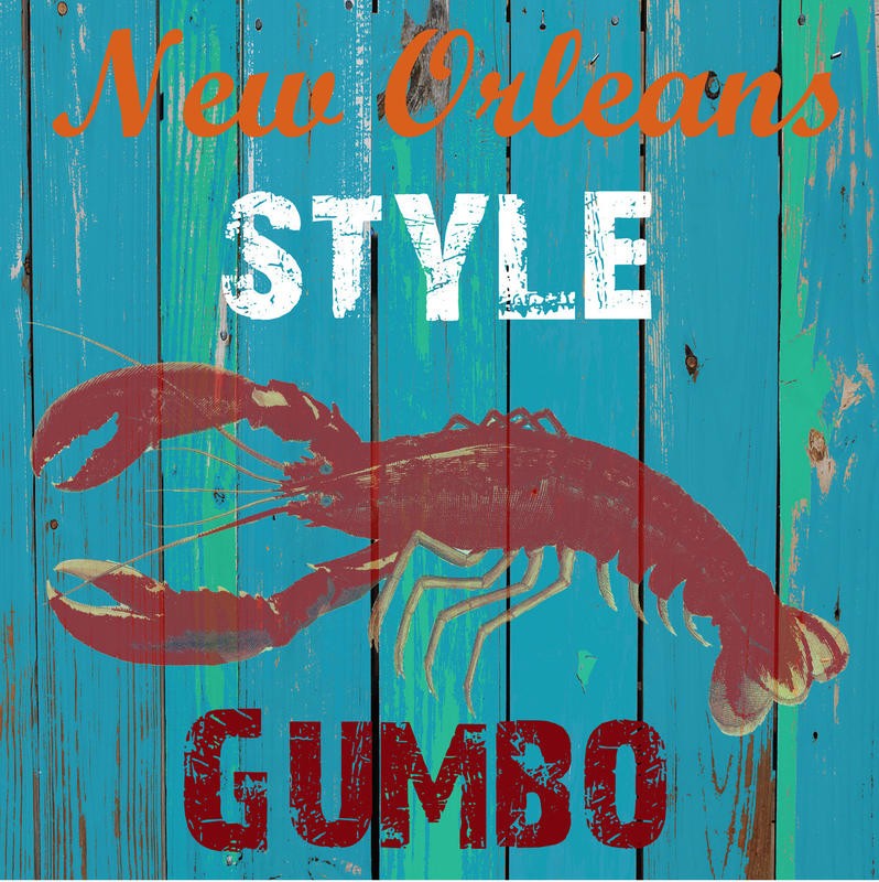 Sheldon Lewis, NEW ORLEANS I (Languste, Krebs, Holztafel, Panele Werbung, Fischrestaurant, maritim, Meerestiere, Grafik, shabby, Küche, Esszimmer, Wunschgröße, bunt)