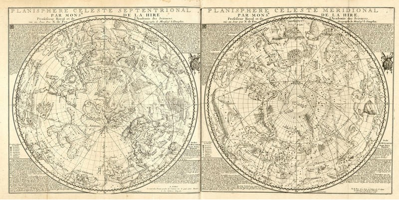 Tina Carlson, PLANISPHERE I (Geografische Karte, Sternenhimmel, Tierkeiszeichen, Sternzeichen, Planisphäre, Nostalgie, Grafik, Wunschgröße, Wohnzimmer, Treppenhaus, Schlafzimmer, beige)