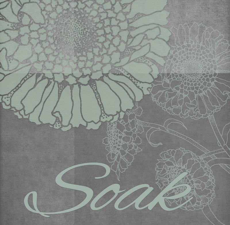 Tina Carlson, SPA FLOWER SOAK (Motivation, Entspannung, Wellness, Typographie, florale Muster, Grafik, Wunschgröße, Wohnzimmer, Treppenhaus, Schlafzimmer, grau/braun)