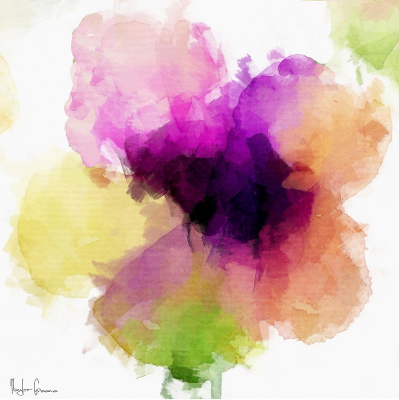 Taylor Greene, WATERCOLOR I (Blume, Blüte, fröhlich, Regenbogenfarben, Aquarell, Wunschgröße, Treppenhaus, Wohnzimmer)