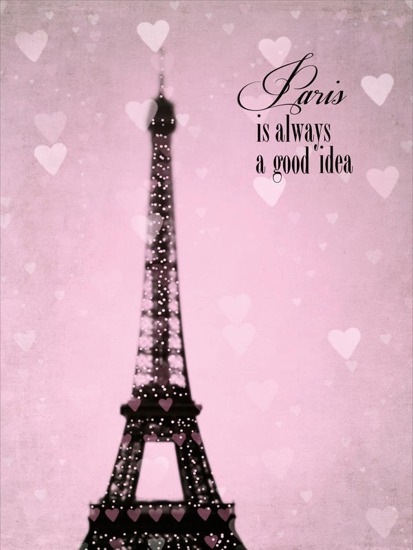 Tracey Telik, PINK HEARTS OVER PARIS II (Paris, Eiffelturm, rosa Himmel, Herzen, Wahrzeichen, Architektur, Wunschgröße, Wohnzimmer, Fotokunst,)