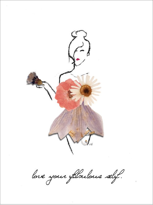 Victoria Brown, FASHION GIRL I (Inspiration, Motivation, Mode, Selbsbewusstsein, Modezeichnung, Silhouette, Blumen, Blütenkleid, Grafik, Jugendzimmer, Treppenhaus, Wohnzimmer, Wunschgröße, bunt)