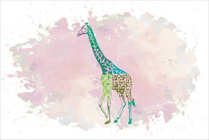 Victoria Brown, PATCHWORK GIRAFFE (Giraffe, Großwild, Patchwork, geometrische Muster, Farbklecks, Grafik, Kinderzimmer, Wohnzimmer, Jugendzimmer, Treppenhaus,  Wunschgröße, bunt)