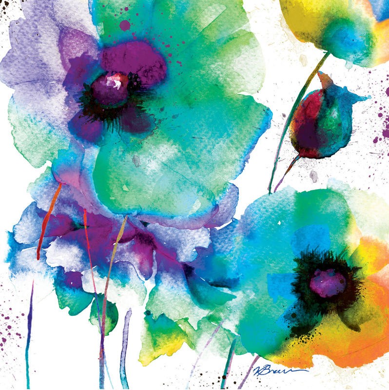 Victoria Brown, COLOR FLOWERS I (Blumen, Blüten, Blütenblätter, Botanik, Treppenhaus, Jugendzimmer, Wohnzimmer, Wunschgröße, Malerei, Aquarell, bunt)