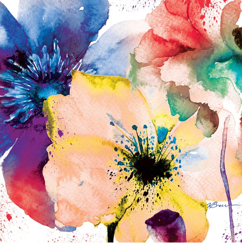 Victoria Brown, COLOR FLOWERS II (Blumen, Blüten, Blütenblätter, Botanik, Treppenhaus, Jugendzimmer, Wohnzimmer, Wunschgröße, Malerei, Aquarell, bunt)