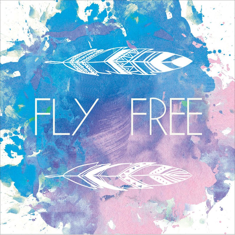 Victoria Brown, INSPIRATION COLORFUL II (Inspiration, Motivation, Freiheit, Federn, Farbklecks, Grafik, Jugendzimmer, Treppenhaus, Wohnzimmer, Wunschgröße, rosa/blau)