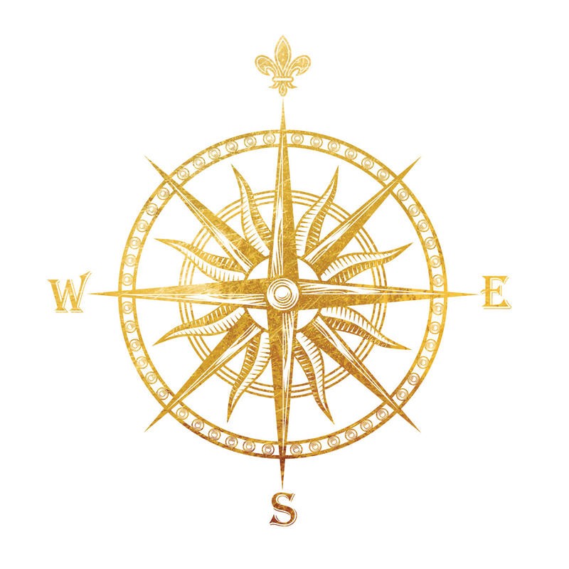 Victoria Brown, GOLD FOIL COMPASS (Kompass, Himmelsrichtungen, Navigation, Grafik, Treppenhaus, Wohnzimmer, Wunschgröße, weiß/gold)