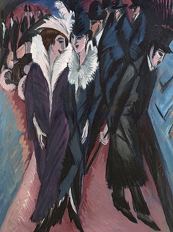 Ernst Ludwig Kirchner, Die Strasse. 1913 (New York,Museum of Modern Art,Kirchner,Ernst Ludwig,1880-1938,Öl auf Leinwand,20. Jahrhundert,Expressionismus,Stadtszenerien,Paare, Junge,Frauen, Junge,Frauen,Kirchner, Ernst Ludwig 1880-1938)