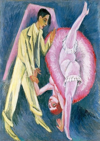 Ernst Ludwig Kirchner, Tanzpaar. 1914 (Öl auf Leinwand,1880-1938,Kirchner,Ernst Ludwig,Essen,Museum Folkwang,Kirchner,Ernst Ludwig Kirchner,20. Jahrhundert,Expressionismus,Die Brücke,Tanz,tanzen,Tänzerin,Tanzpartner,Ballerina,Unterrock,kopfüber,beweglich,akrobatisch,Paar,gelenkig,gelb,rosa,pin)