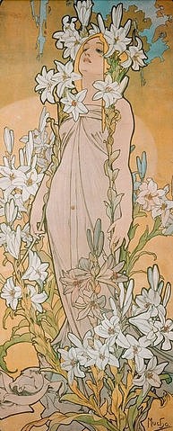 Alfons Maria Mucha, Die Lilie. 1898. (Mucha,Alfons,1860-1939,Farblithographie,Frauen, Junge,Frauen,Jugendstil,Blumen,Mucha, Alfons 1860-1939)