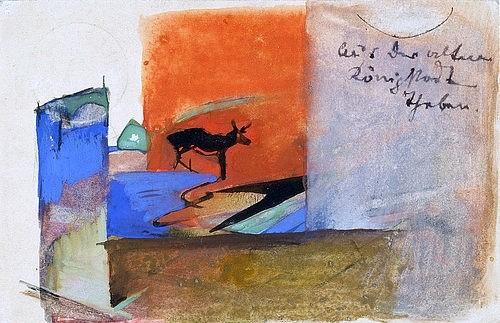 Franz Marc, Aus der alten Königstadt Theben. Postkarte an Else Lasker-Schüler, 1913. (München,Pinakothek der Moderne,Marc,Franz,1880-1916, Bayerische Staatsgemäldesammlungen)