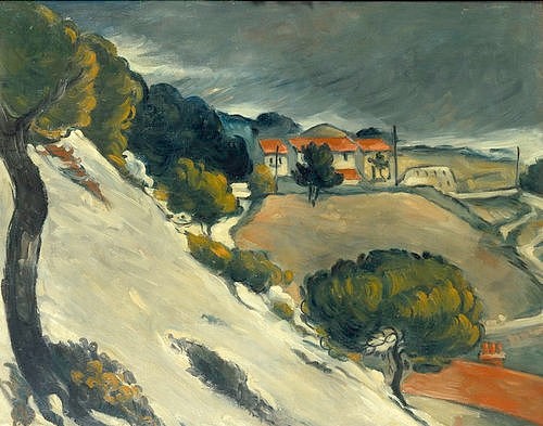 Paul Cézanne, Erster Schnee bei l'Estaque. 1870. (Landschaft, Frankreich, Hügel, Schnee, Winter, Jahreszeit, Klassiker, Impressionismus, Wunschgröße, Wohnzimmer)