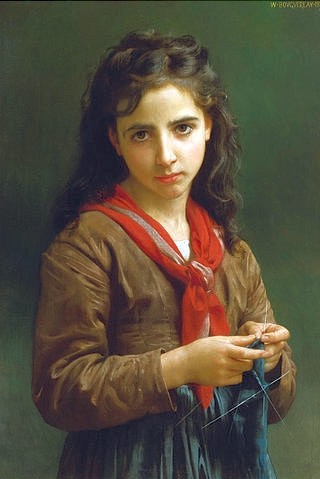 William Adolphe Bouguereau, Junges strickendes Mädchen. 1874. (Christie's Images Ltd,Bouguereau,William Adolphe,1825-1905,Haushalt,Frauen, Junge,Gefühle,Bouguereau, William Adolphe 1825-1905)