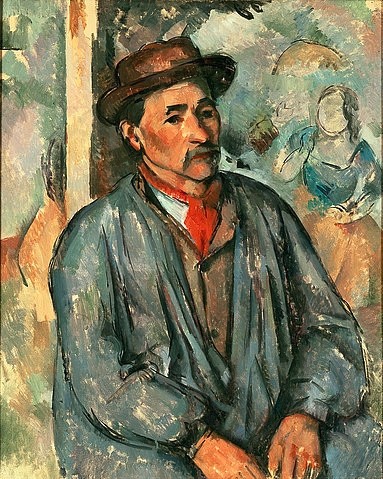Paul Cézanne, Bauer in blauer Bluse. 1895/97 (19. Jahrhundert,Christie's Images Ltd,1839-1906,Cézanne,Paul,Cézanne, Paul Cezanne,Farmer,Hut,Mann,Portrait,Post-Impressionismus)