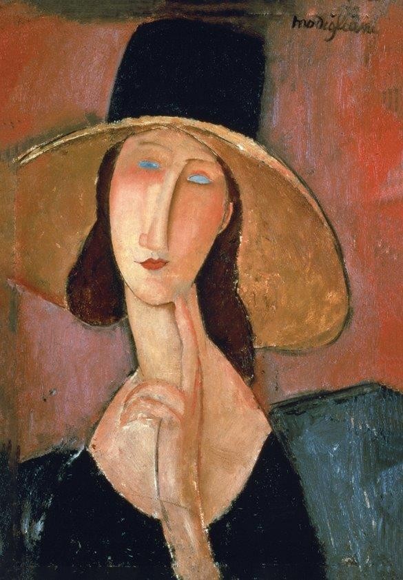 Amadeo Modigliani, Jeanne Hébuterne mit großem Hut. 1917 (Christie's Images Ltd,Modigliani,Amadeo,1884-1920,Jeanne Hébuterne,Frauen, Junge,Frauen,Hut,Kopfbedeckungen,Modigliani, Amadeo 1884-1920)
