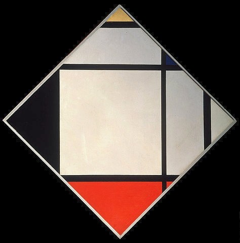 Piet Mondrian, Rhombus II. (Malerei, Klassische Moderne, Konstruktivismus,  Neoplastizismus, geometrische Felder,Rhombus, Quadrat, Rechtecke, Raster, Wohnzimmer, Büro, Schlafzimmer, Arztpraxis, Wunschgröße, bunt)