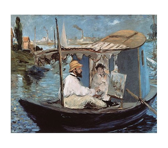 Edouard Manet, Die Barke (Malerei, Impressionismus, Fluss, Flusslandschaft, Boot, Ausflug, Maler, Künstler, Paar, Wohnzimmer, Klassiker, bunt)
