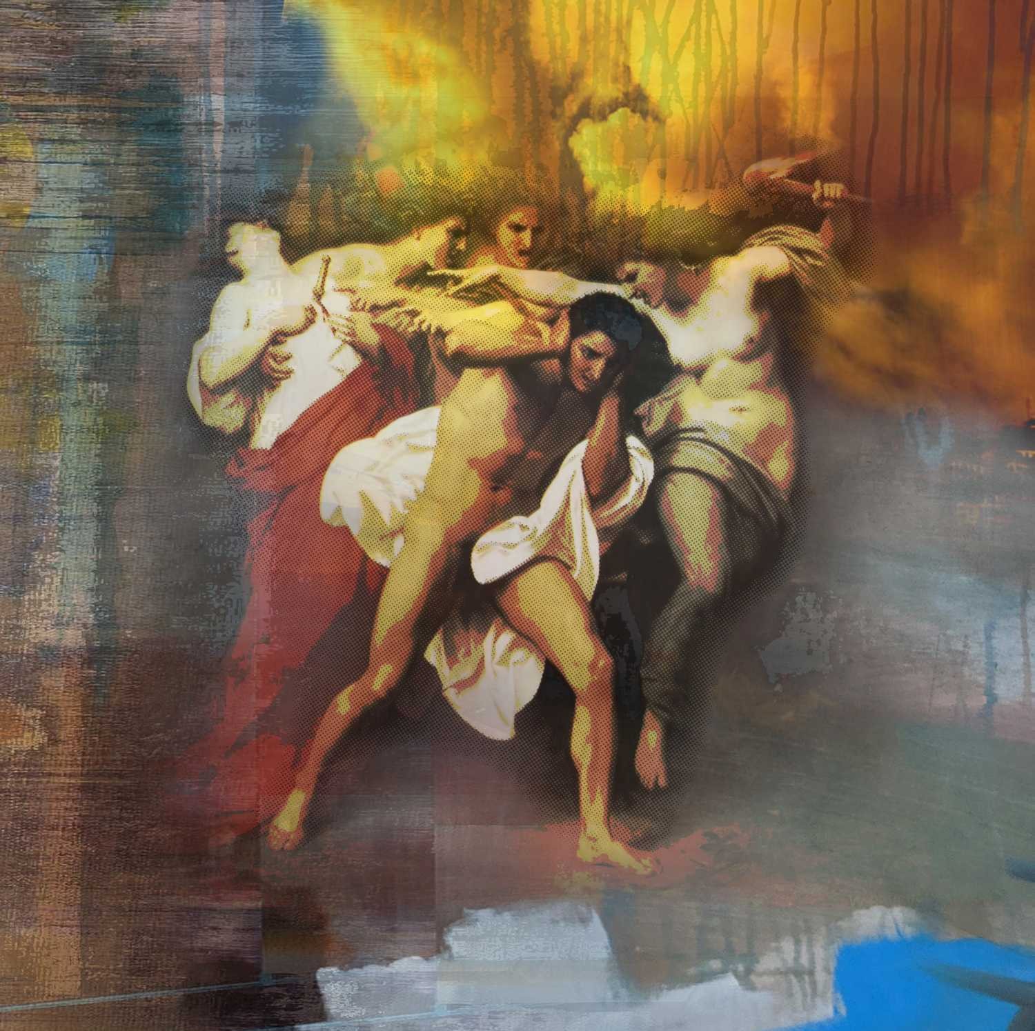 Peter Sander, Orestes wird von Furien gehetzt (William-Adolphe Bouguereau, Furien, nackter Mann, Aktmalerei, Adaption, Popart Künstler, modern, illustrativ, Wunschgröße, Treppenhaus, Wohnzimmer,)