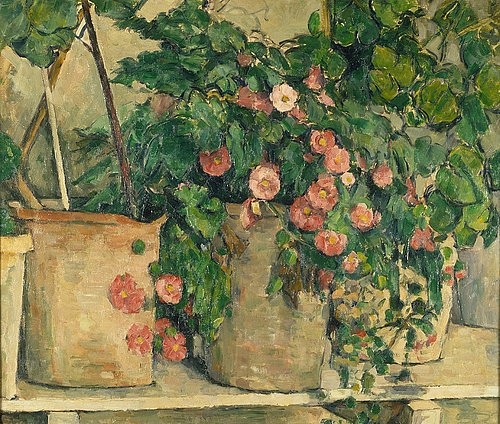 Paul Cézanne, Stilleben mit Petunien. Um 1885 (Stillleben, Blumen, Tontopf, Blumentopf,  Petunien, mediterran, Wunschgröße, Klassiker, Impressionismus, Wunschgröße, Wohnzimmer, Esszimmer,)