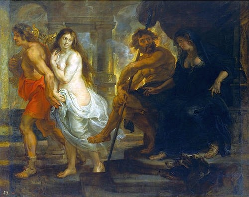 Peter Paul Rubens, Orpheus führt Eurydike aus dem Hades. 1636/38. (Rubens,Peter Paul,Madrid,Museo del Prado,1577-1640,Mythologie,Orpheus,Eurydike,Hölle,Paare, Junge,Rubens, Peter Paul 1577-1640)