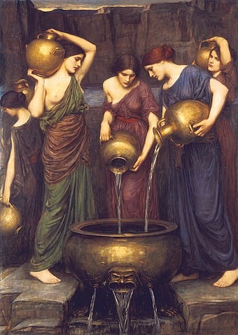 John William Waterhouse, Die Danaiden. 1904 (Christie's Images Ltd,Waterhouse,John William,1849-1917,Öl auf Leinwand,Brunnen,Mythologie,Hölle,Wasser,Waterhouse, John William 1849-1917,Danaidenarbeit,schöpfen,undicht,Fass ohne Boden,Frauen,Fleiß,fleißig)