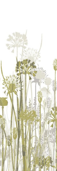 Simon Ashby, GARDEN SILHOUETTE I (Blumen, Blüten, Silhouetten, Schemen, Botanik, dekorativ,  zeitgenössisch, Malerei,  Wohnzimmer, Treppenhaus,  Wunschgröße, blass/bunt)