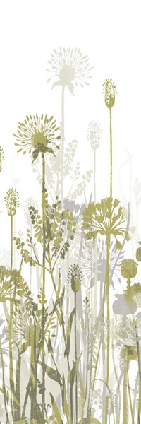 Simon Ashby, GARDEN SILHOUETTE II (Blumen, Blüten, Silhouetten, Schemen, Botanik, dekorativ,  zeitgenössisch, Malerei,  Wohnzimmer, Treppenhaus,  Wunschgröße, blass/bunt)
