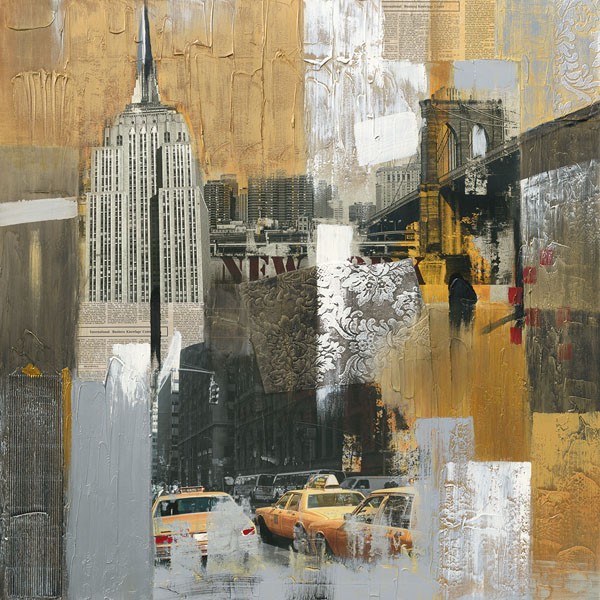 Pax, CHRYSLER BUILDING (New York, Städte, Metropole, Chrysler, Collage, modern, Sehenswürdigkeiten, gelbes Taxi, modern, Wohnzimmer, Jugendzimmer, Wunschgröße, bunt)