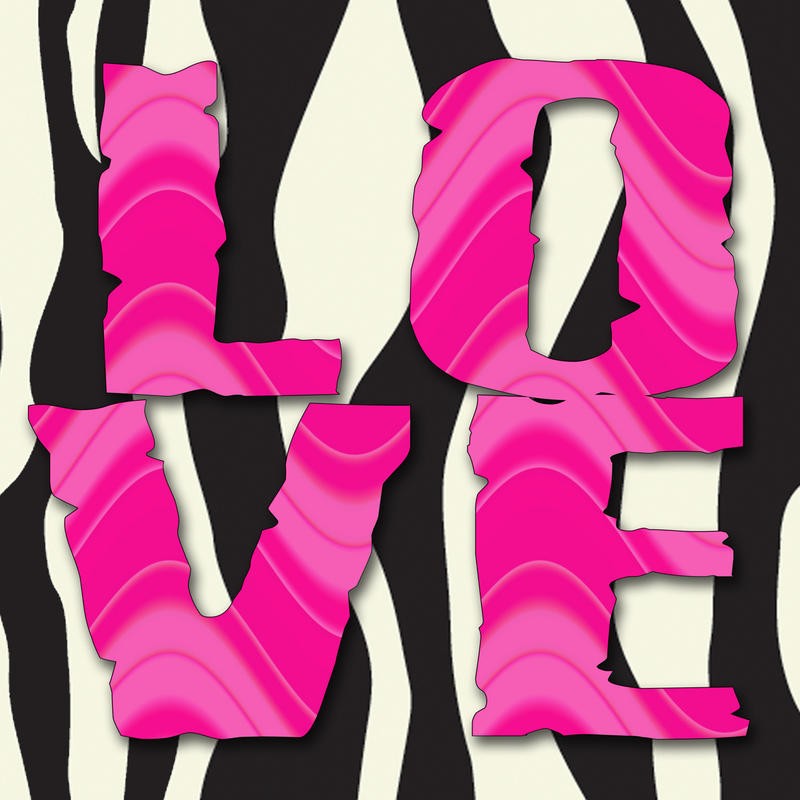 Taylor Greene, PINK LOVE (Liebe, Love, Buchstaben, Typographie, Zebrastreifen,  Inspiration, Grafik, Treppenhaus, Jugendzimmer  Wunschgröße, pink/schwarz/weiß)